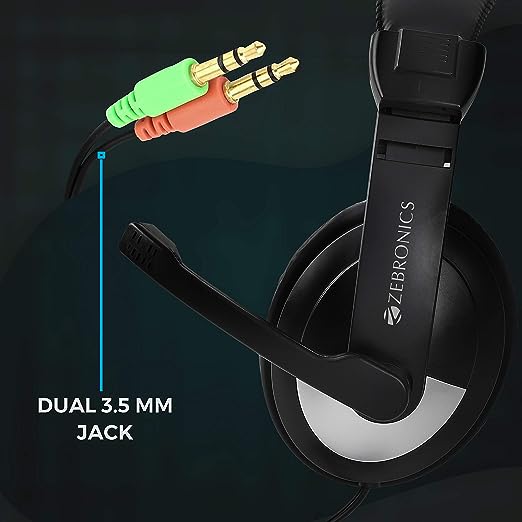 ZEBRONICS Zeb-200HM Wired On Ear Headphone with Mic, Dual 3.5mm Connectors, Adjustable Headband for PC Computers/Laptop (Black) ZEBRONICS Zeb-200HM Wired On Ear Headphone with Mic, Dual 3.5mm Connectors, Adjustable Headband for PC Computers/Laptop (Black)